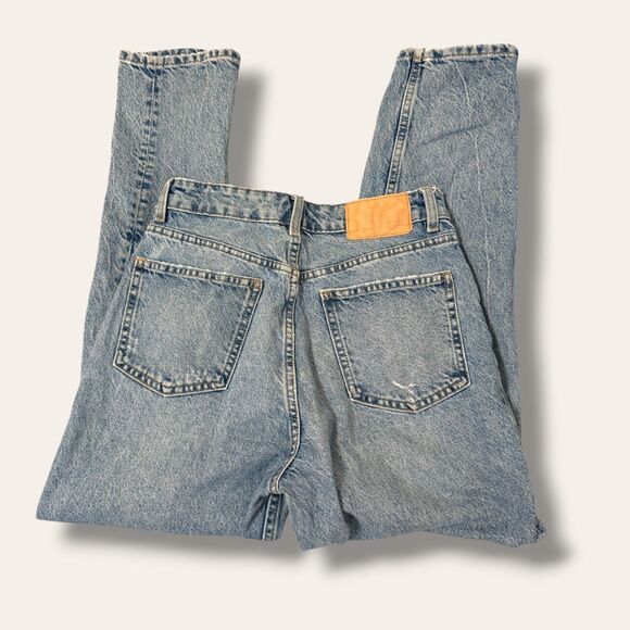 Zara Denim - ZARA Jeans Womens 6 High Rise Light Wash Distressed Straight Leg Denim